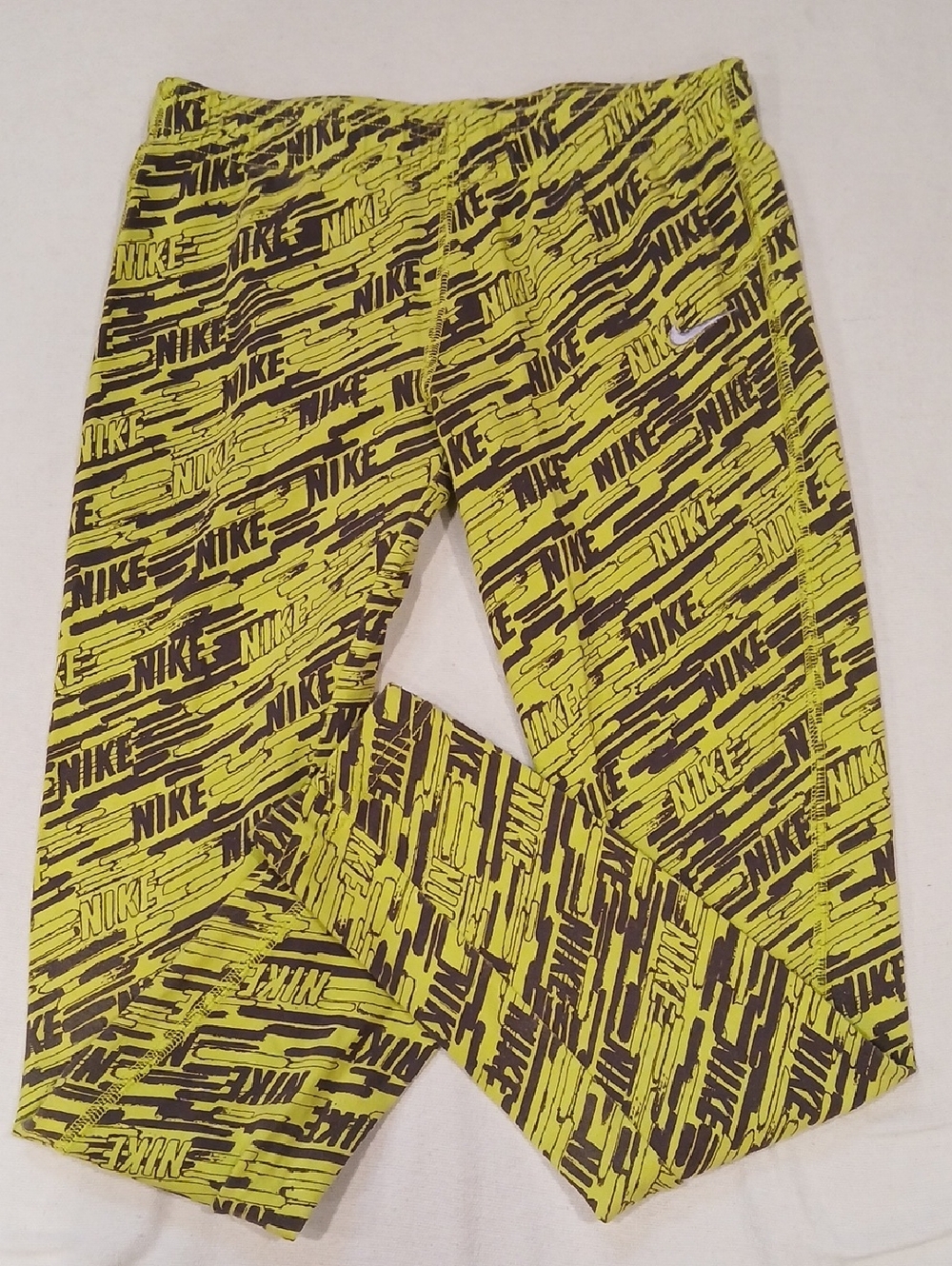 Nike Neon Yellow and Black Branded Active Leggings